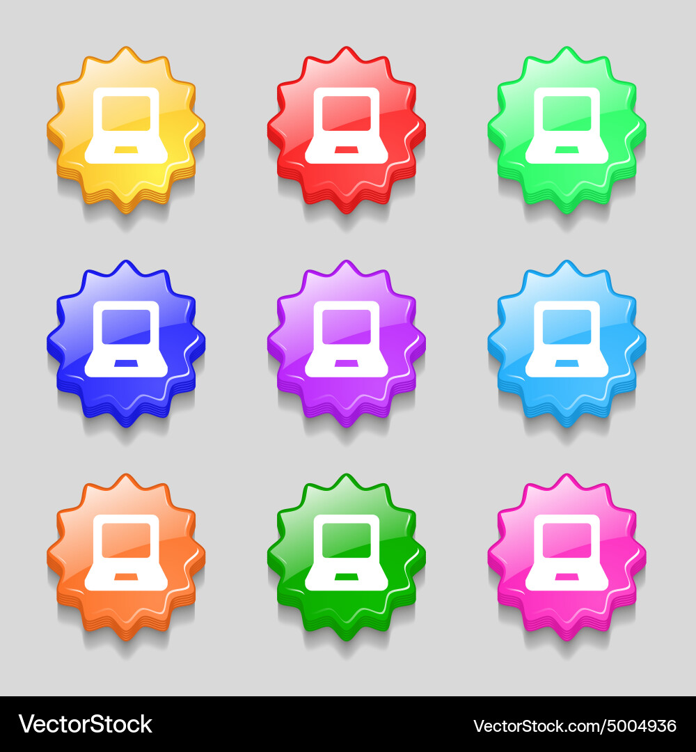 Laptop icon sign symbol on nine wavy colourful Vector Image