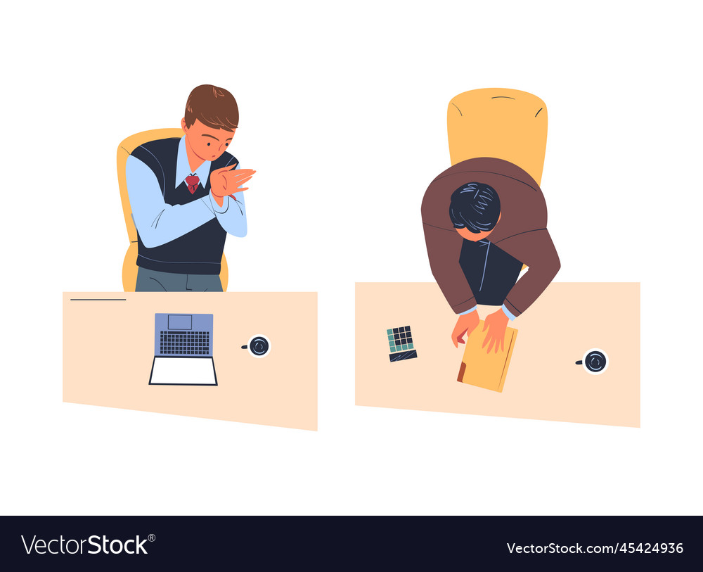 Man office employee sitting at table as workplace