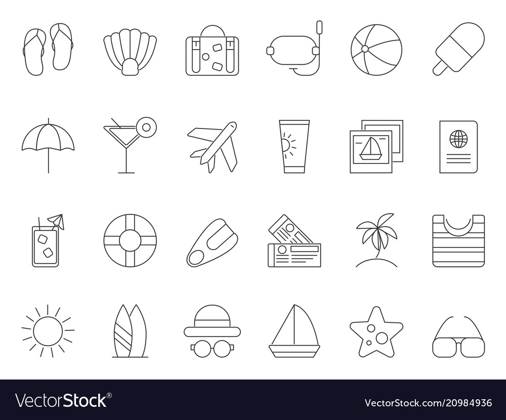 Mono line pictures of summer time theme Royalty Free Vector