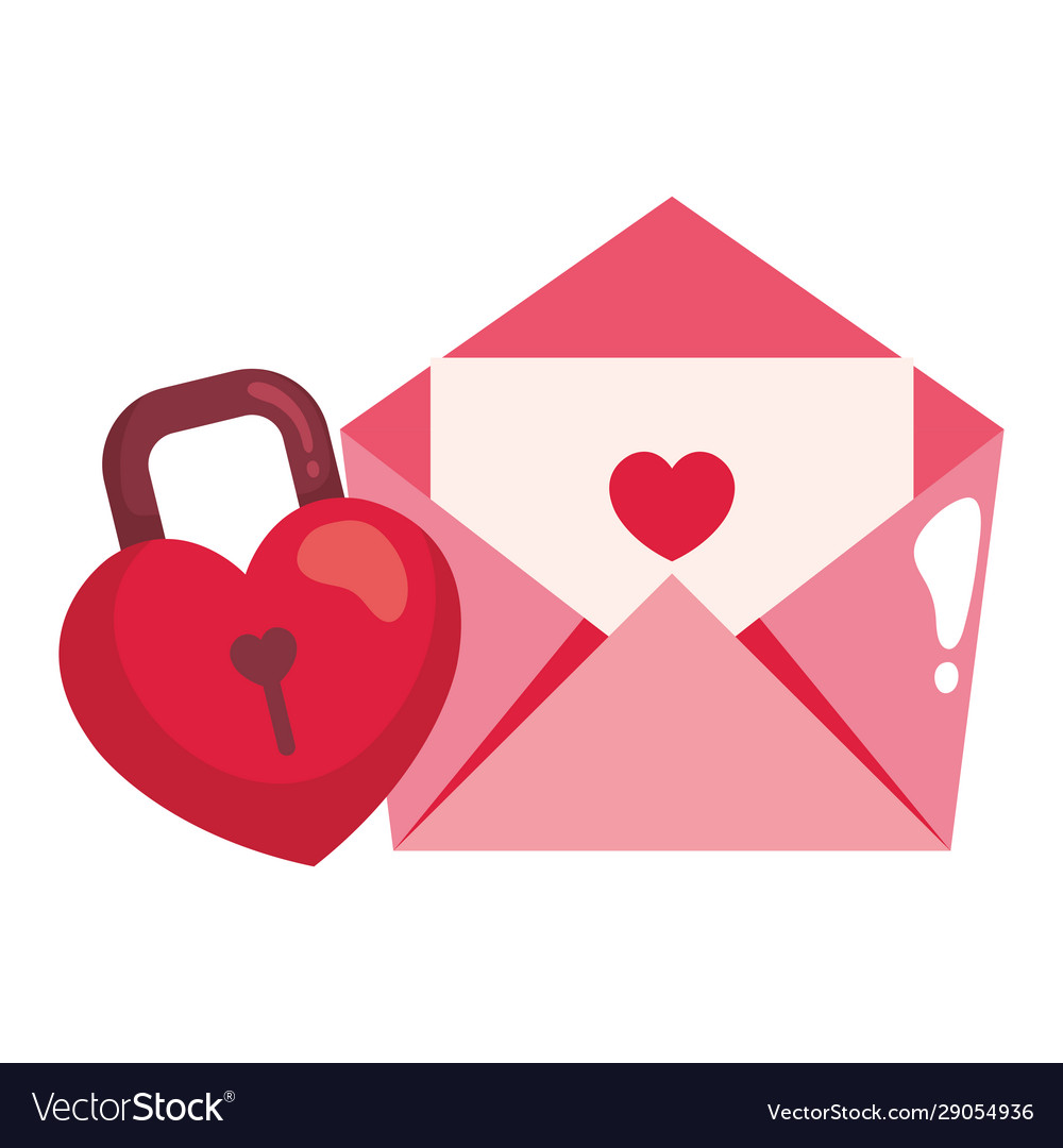 Padlock in shape heart and envelope isolated icon