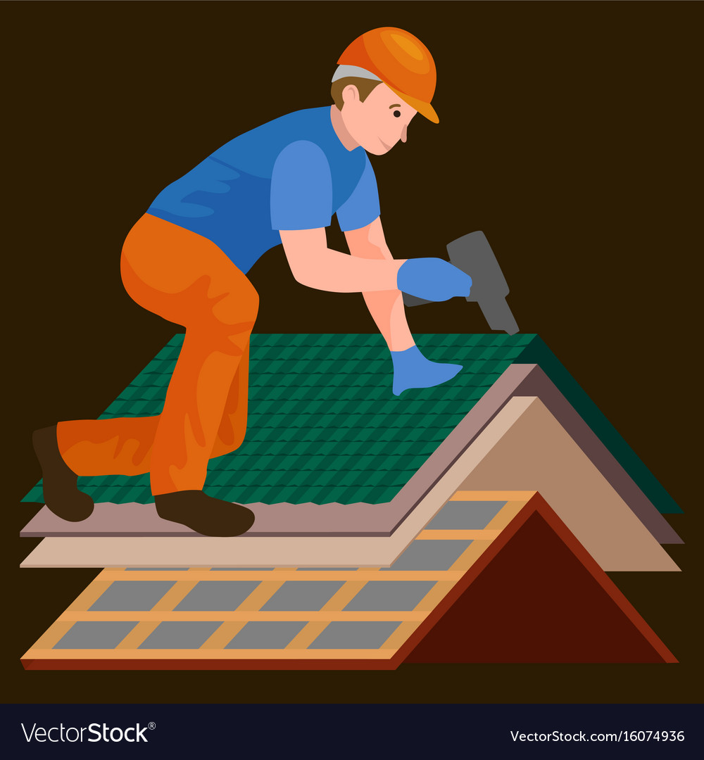 Roof construction worker repair home build Vector Image