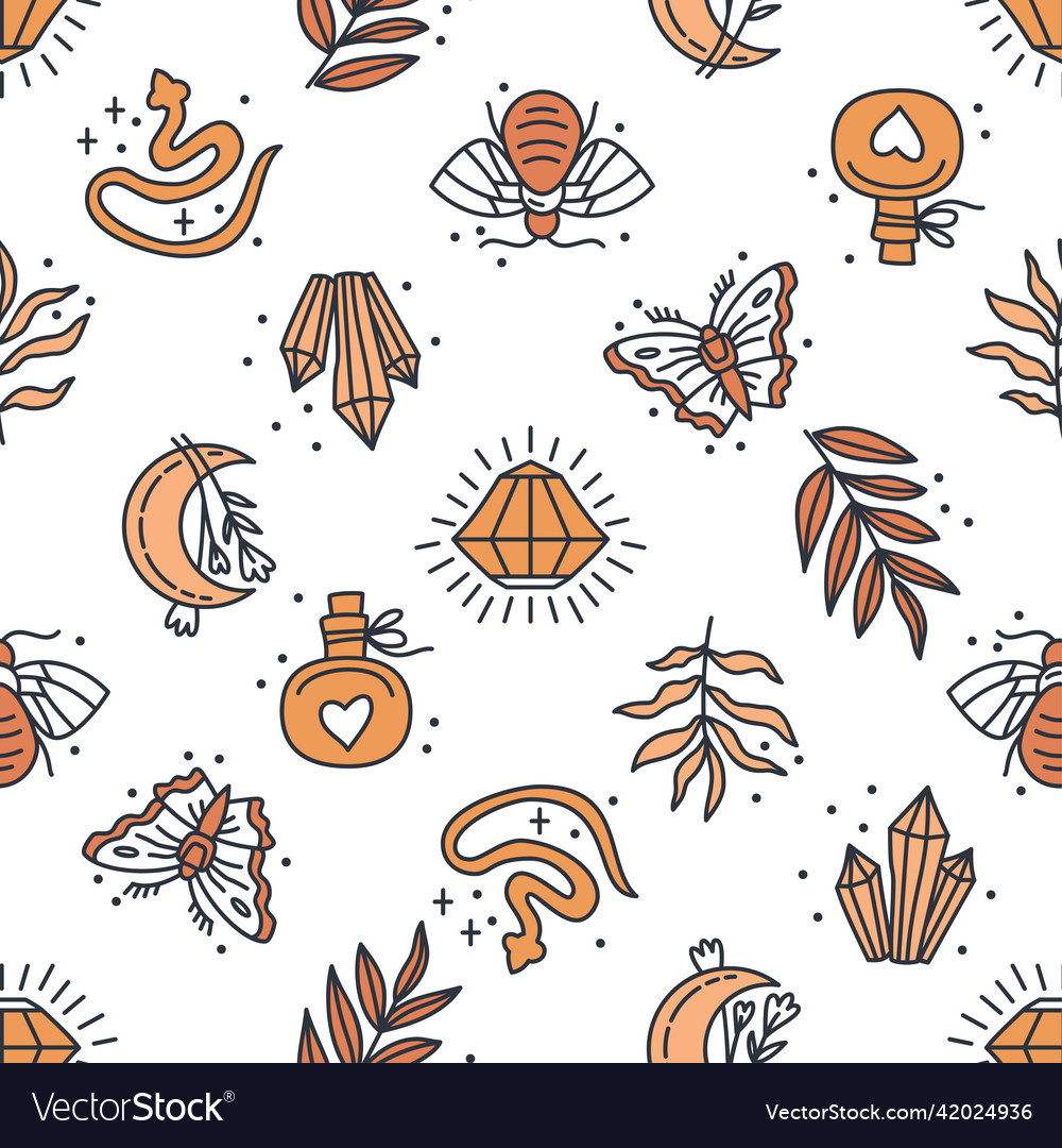 Seamless pattern with mystical boho elements