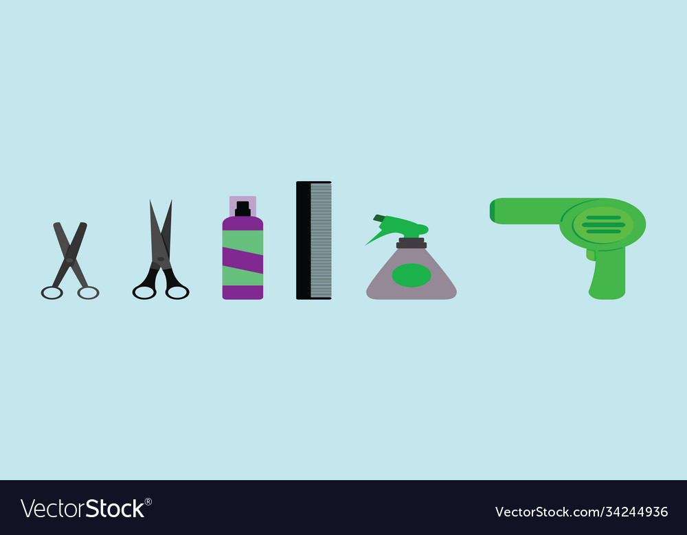 Set barber tools cartoon icon design template Vector Image Set barber tools cartoon icon design template Vector Image