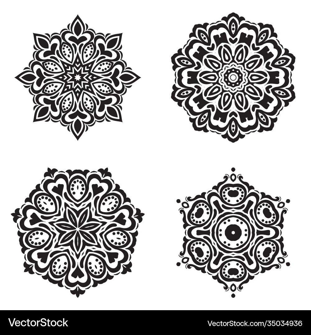 Set bundle black and white mandala element Vector Image