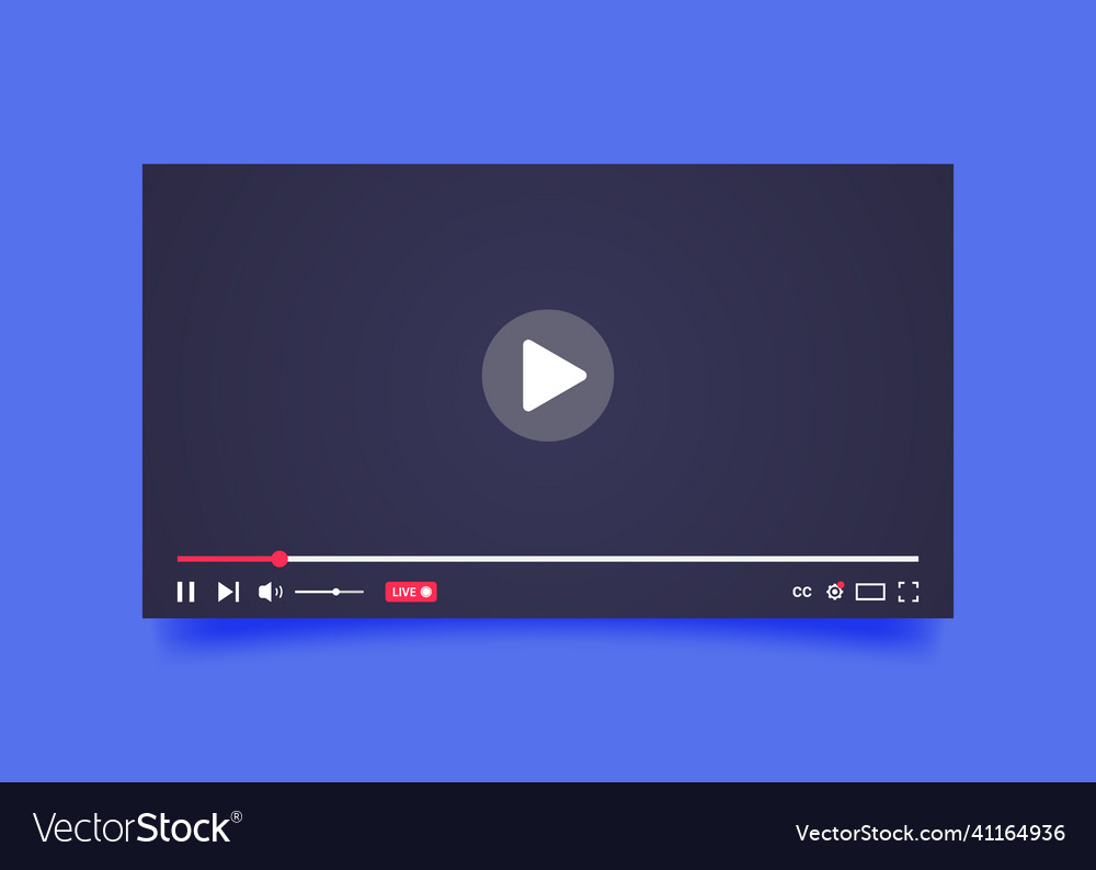 Video player template isolated on blue background Vector Image