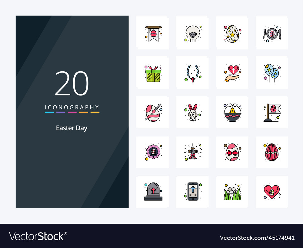 20 easter line filled icon for presentation