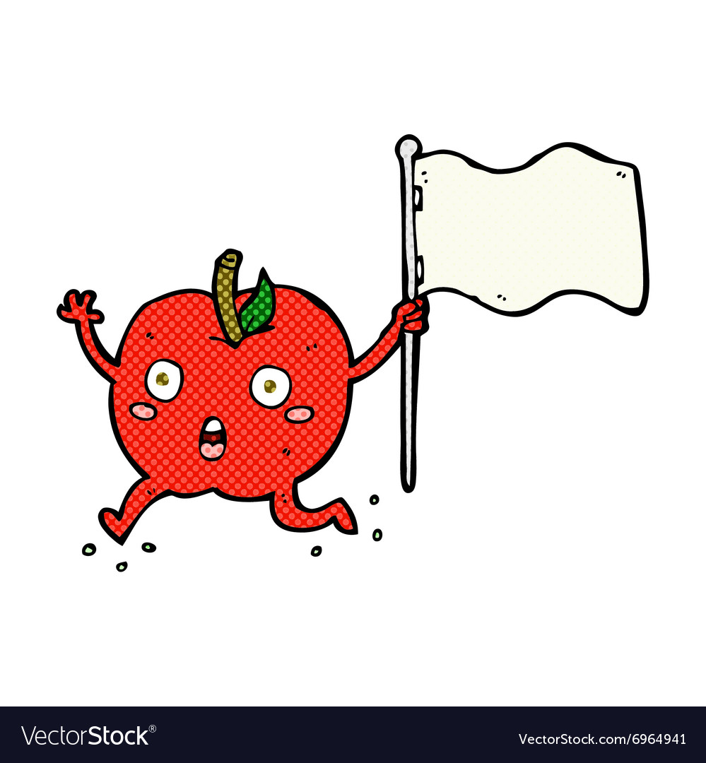 Comic cartoon funny apple with flag