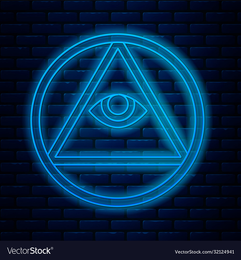 Glowing neon line masons symbol all-seeing eye