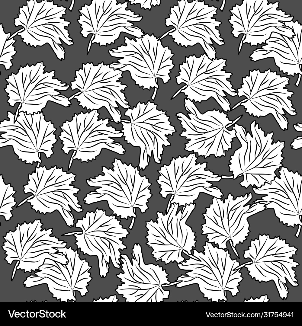 Hand drawn leaf seamless pattern on black Vector Image