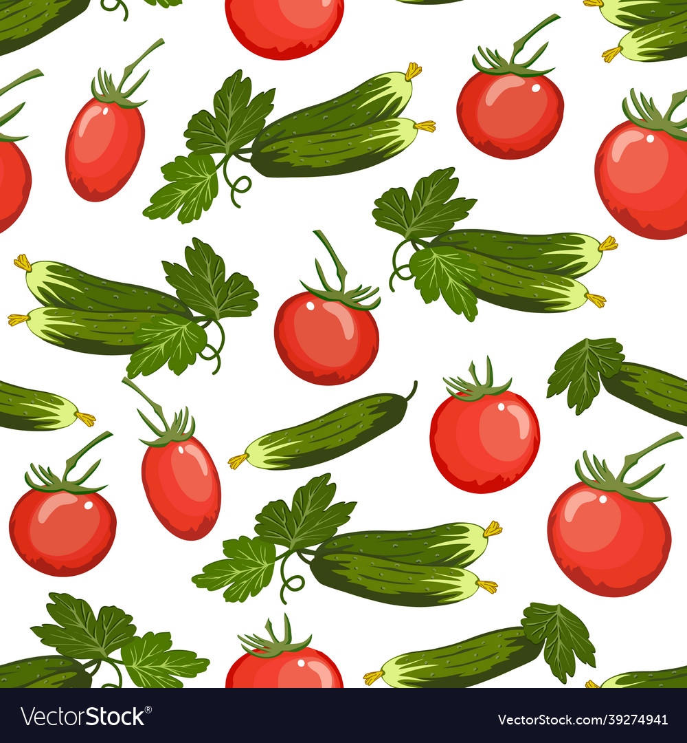 Pattern with tomatoes and cucumbers vector image Pattern with tomatoes and cucumbers