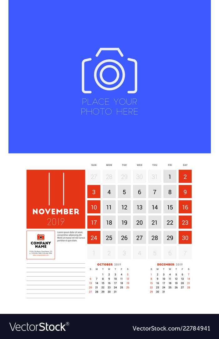 Wandkalender Planer Vorlage für November 2019