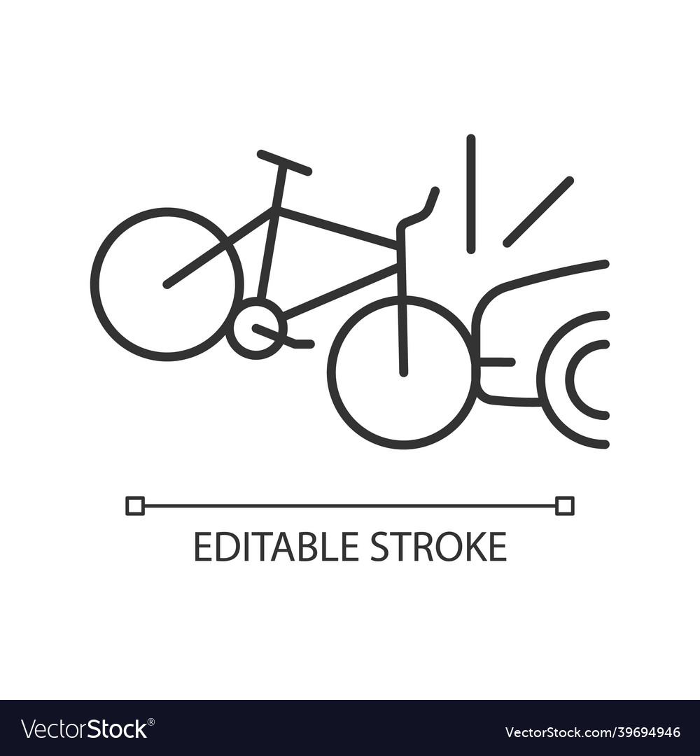 Car collision with cyclist linear icon vector image Car collision with cyclist linear icon