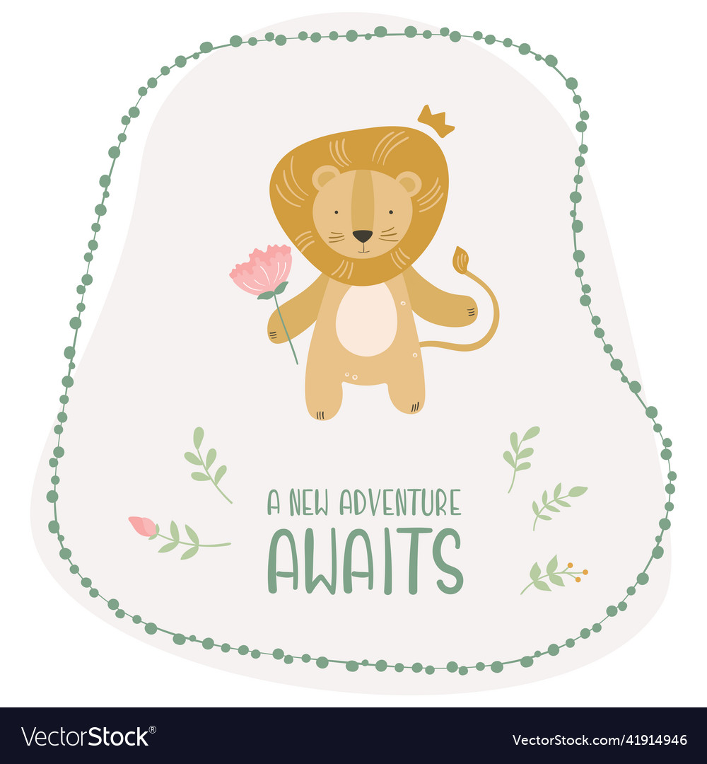 Cartoon cute lion baby card with text