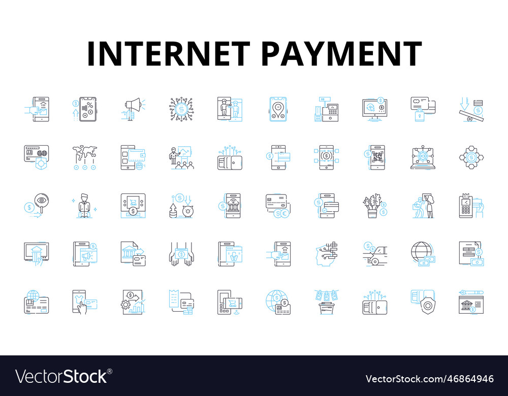 Internet payment linear icons set e-wallet vector image Internet payment linear icons set e-wallet