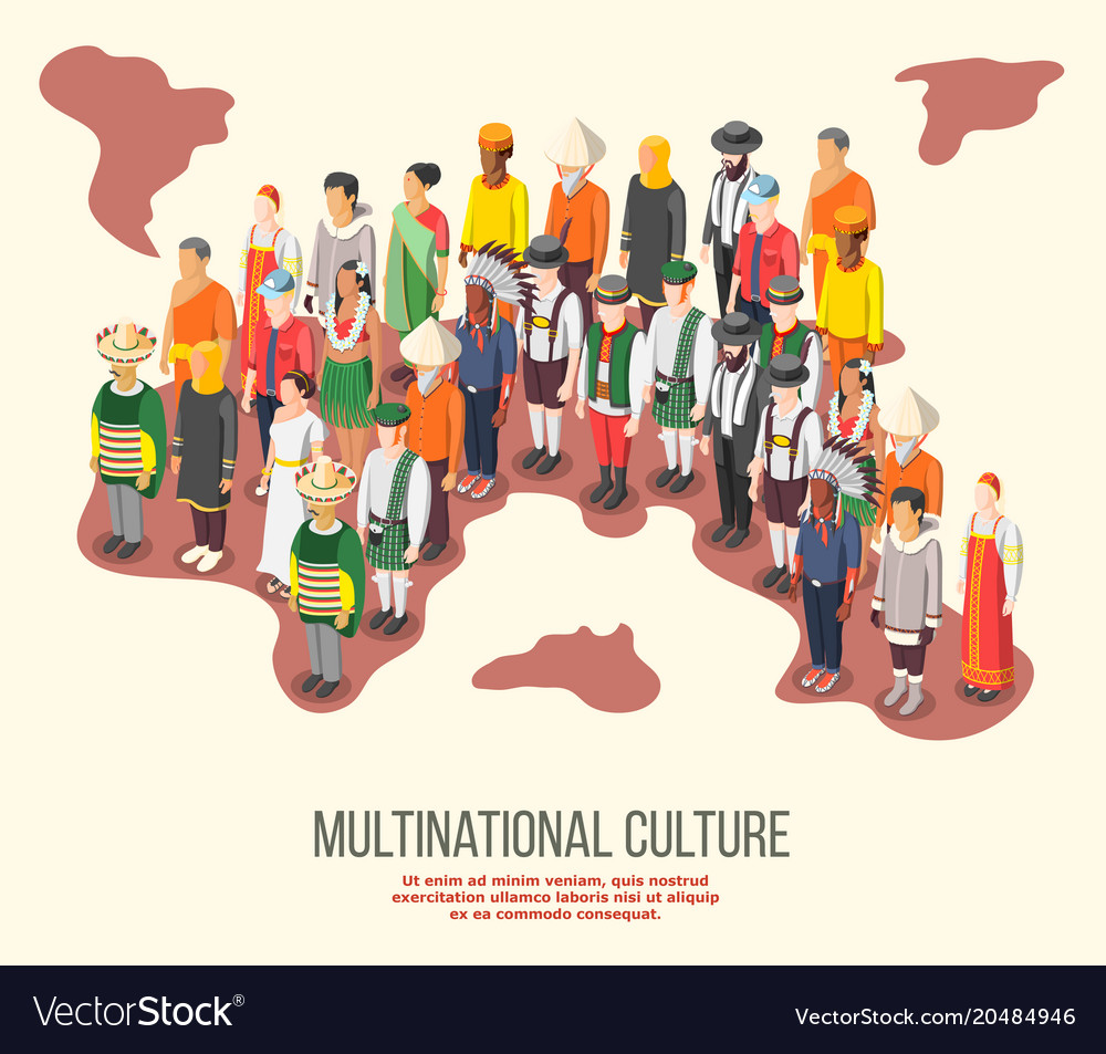 Multinational culture isometric composition Vector Image