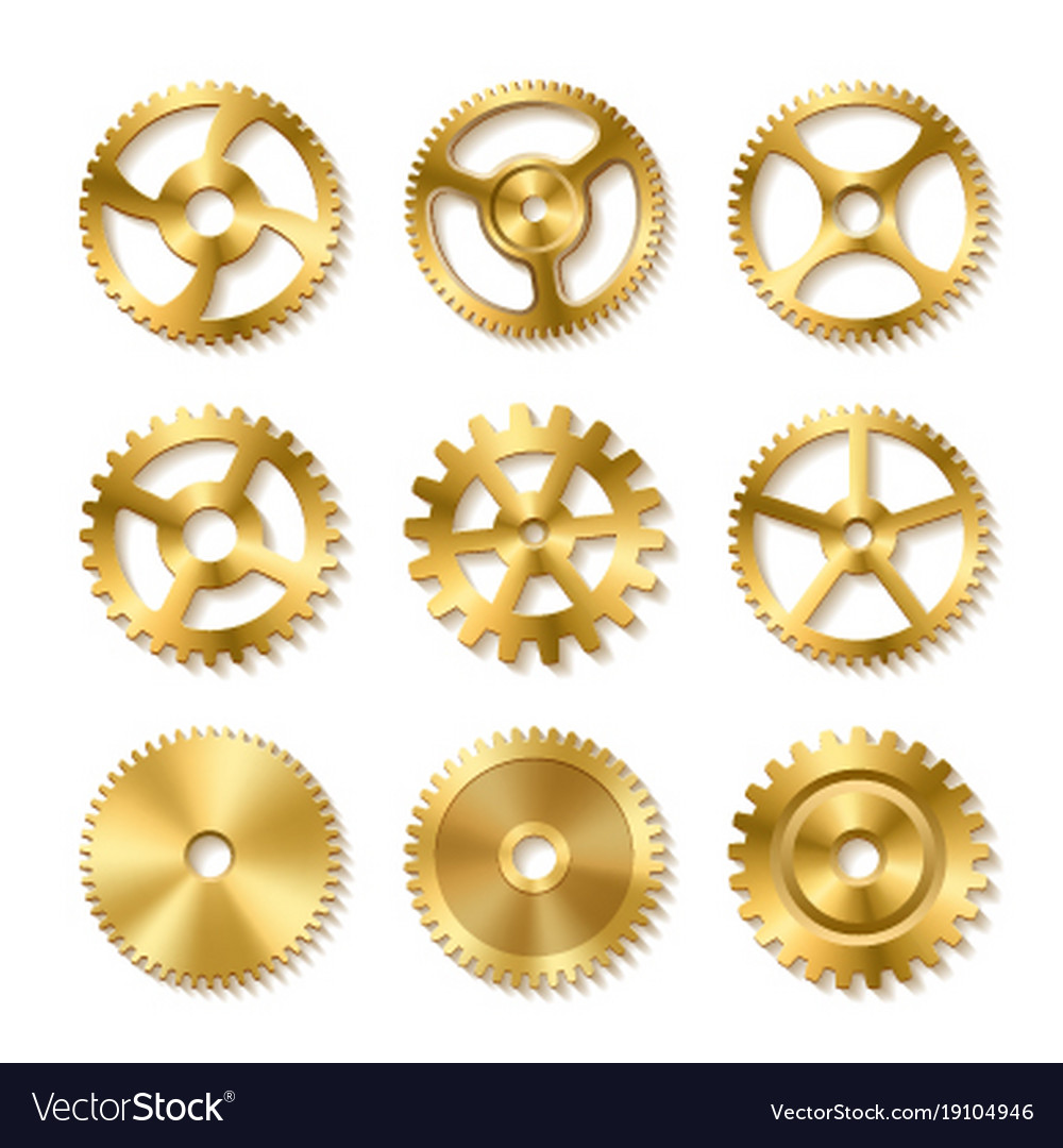 Set Realistic Golden Gears Royalty Free Vector Image