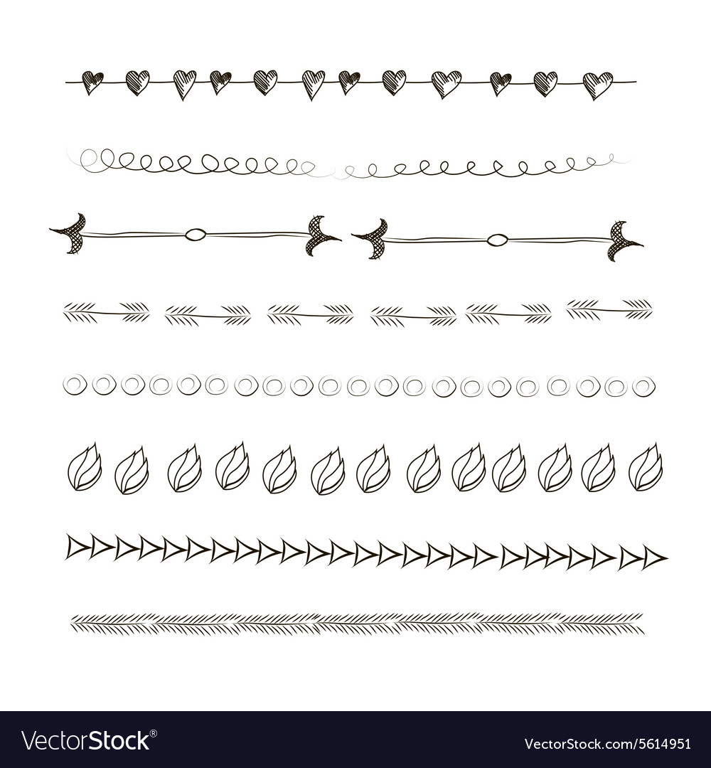 Hand Drawn Line Border Set And Design Royalty Free Vector