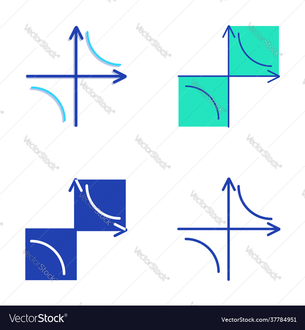 Hyperbola curve icon set in flat and line style