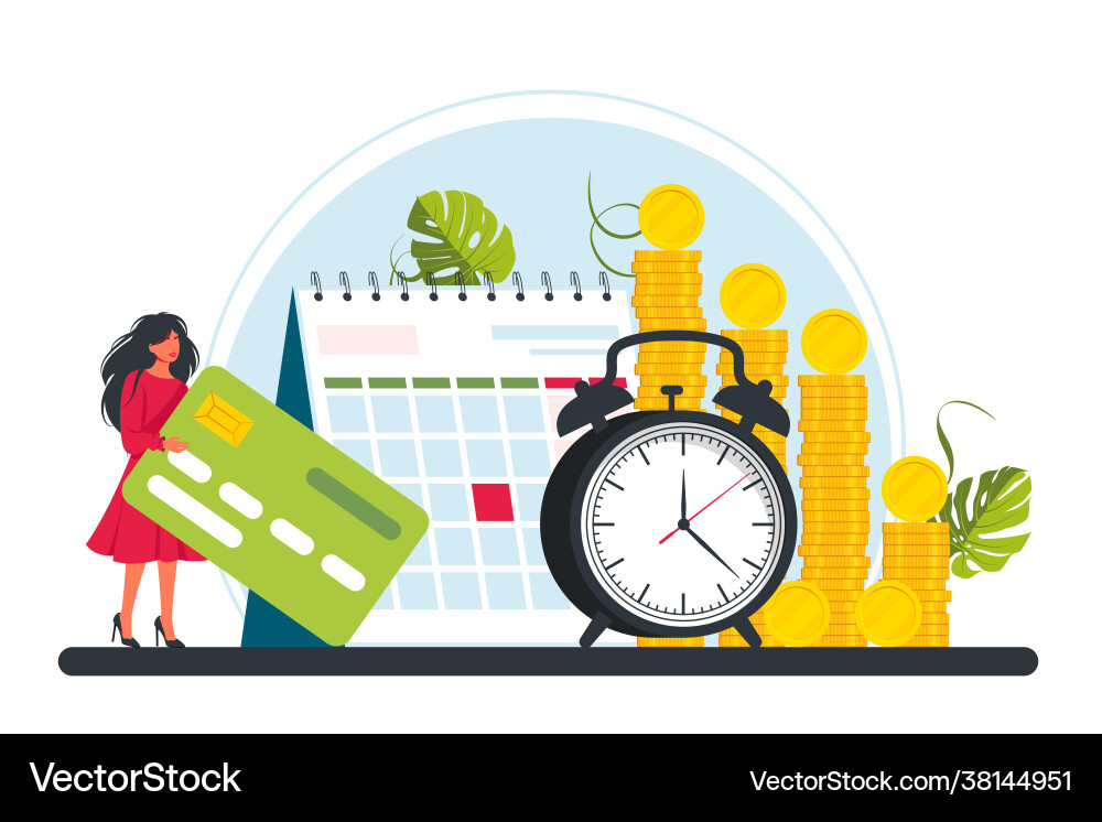 Pay check salary payroll concept a tiny woman Vector Image