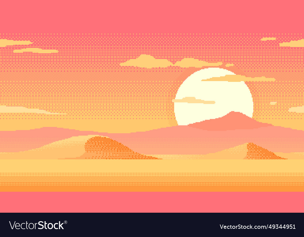 Pixel art desert landscape 8-bit video game