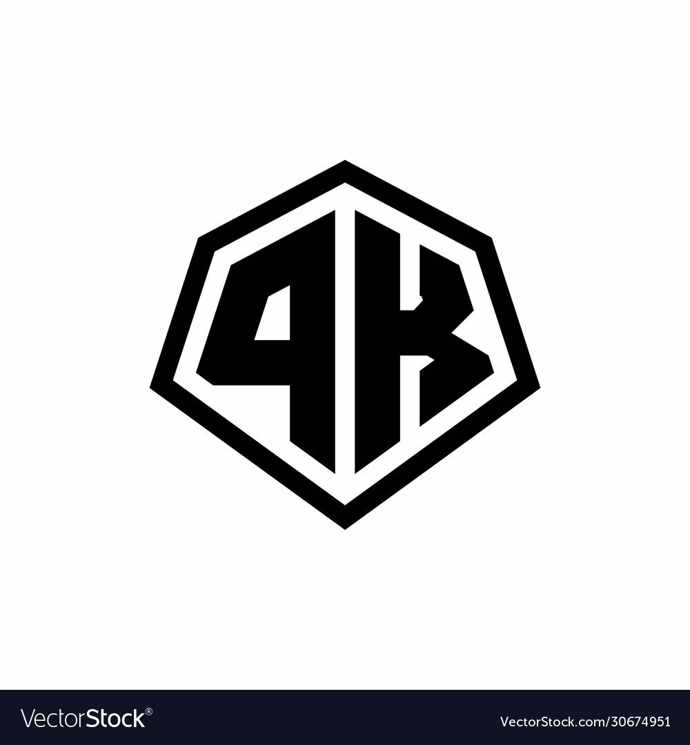 Pk monogram logo with hexagon shape and line