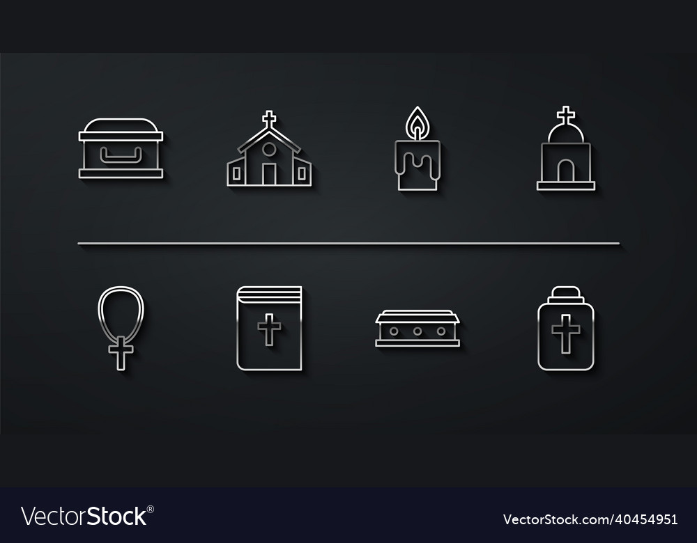 Set line coffin with cross christian on chain vector image Set line coffin with cross christian on chain