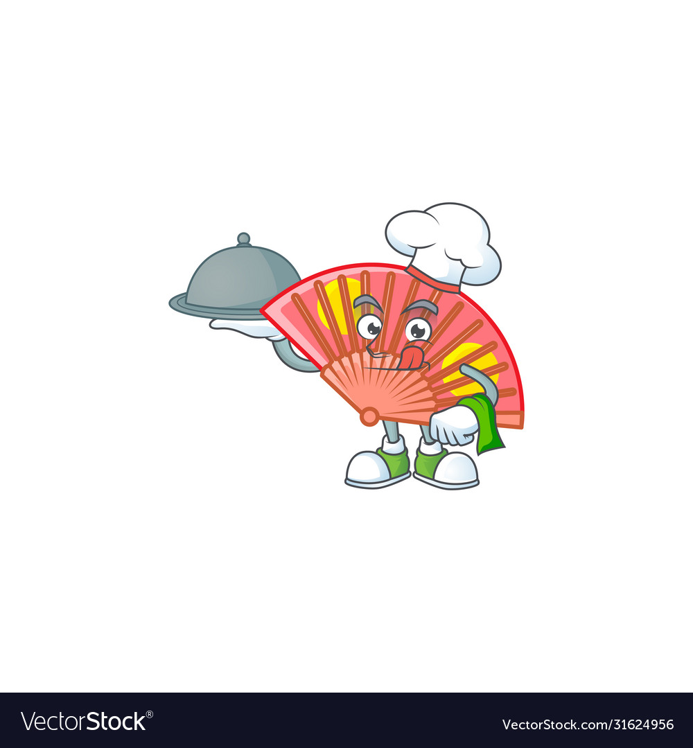 Cartoon chinese folding fan as a chef having food Vector Image Cartoon chinese folding fan as a chef having food Vector Image