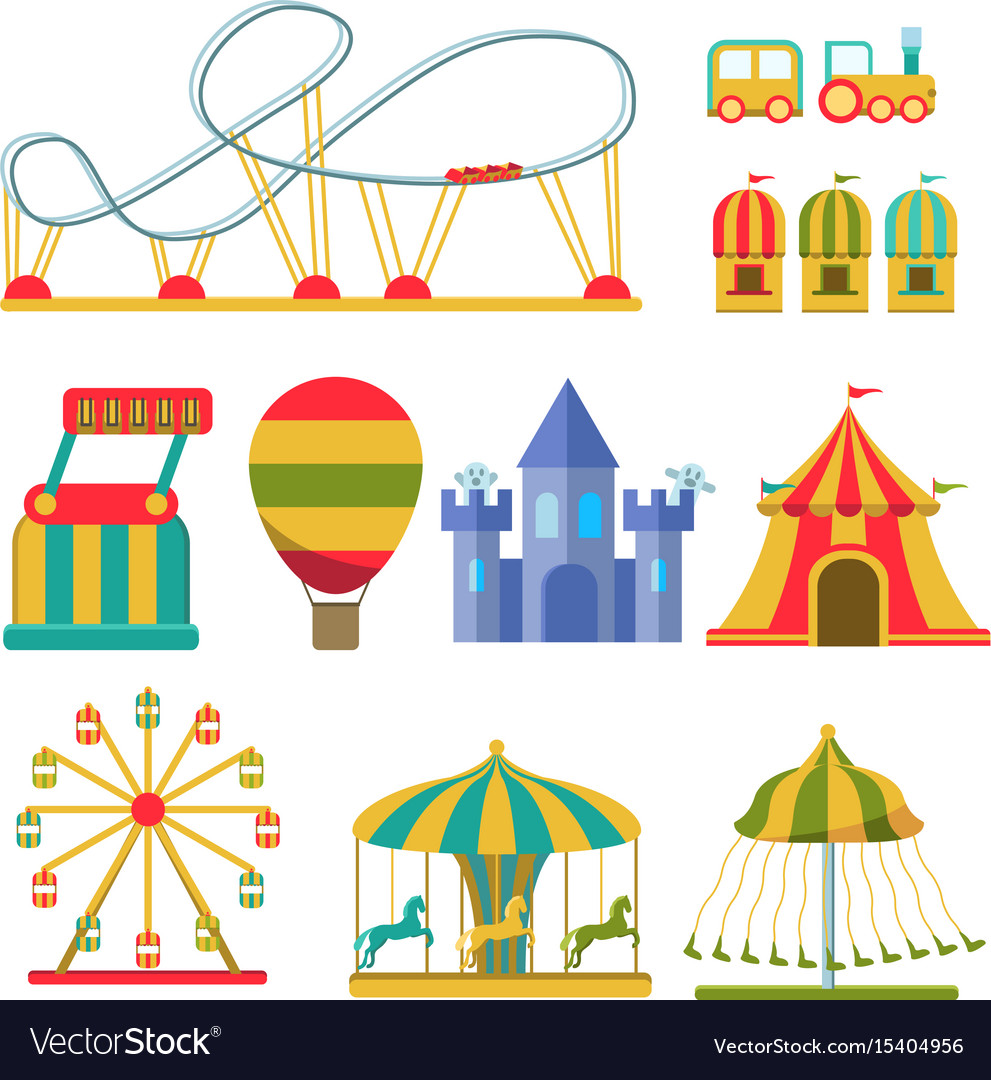 Collection attractions and amusement park Vector Image