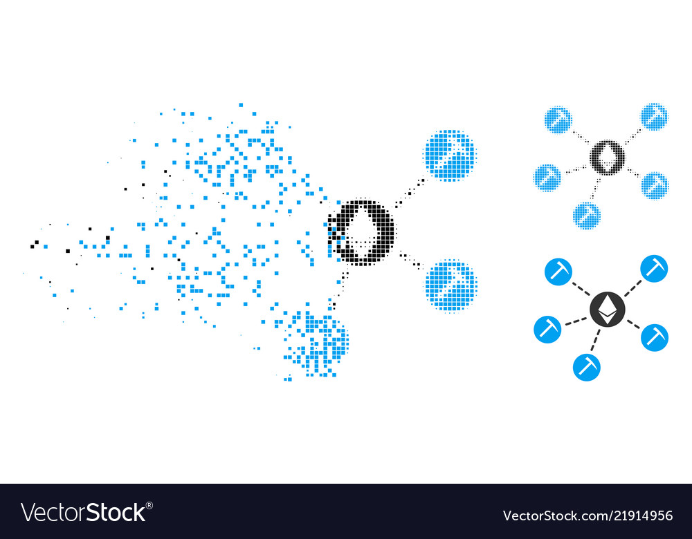 Dissolving pixelated halftone ethereum mining pool vector image Dissolving pixelated halftone ethereum mining pool