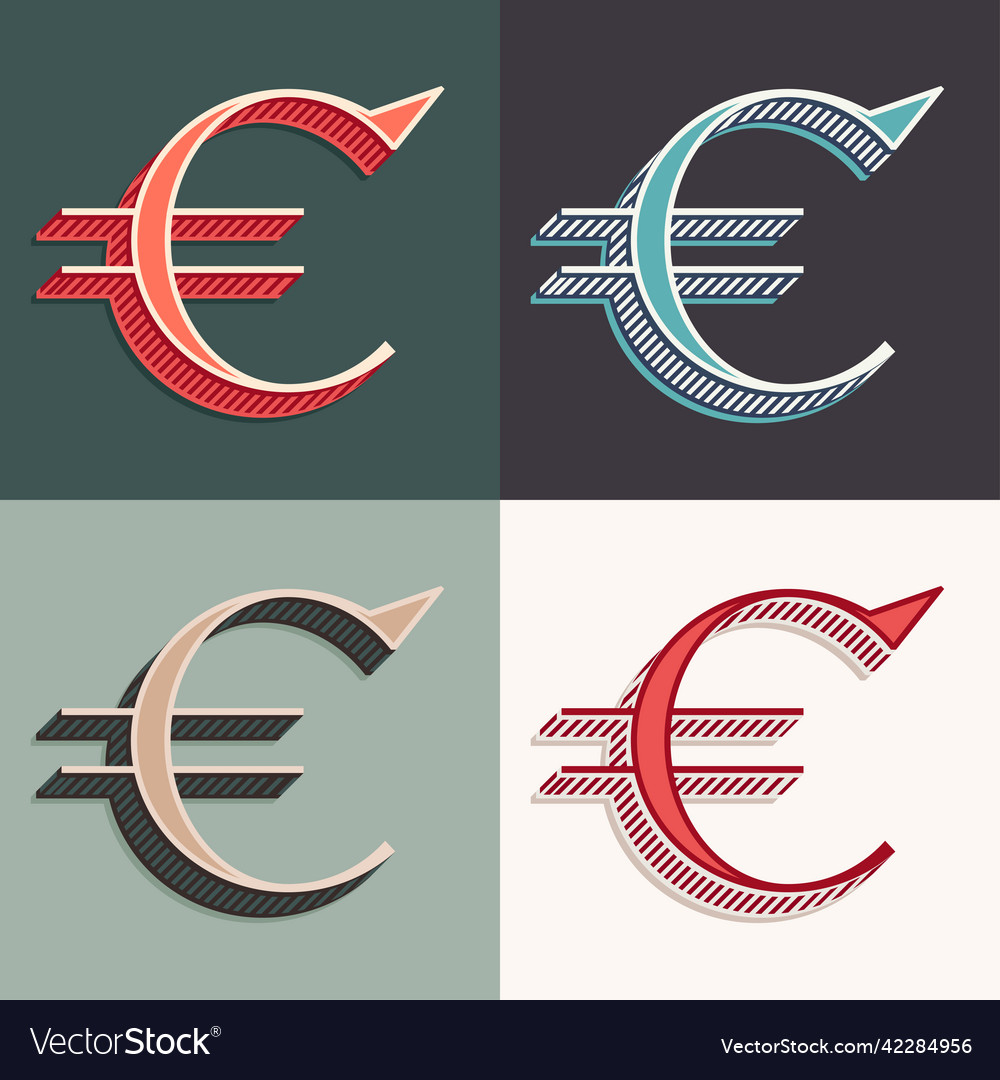 Euro sign logo in classic three-dimensional Vector Image