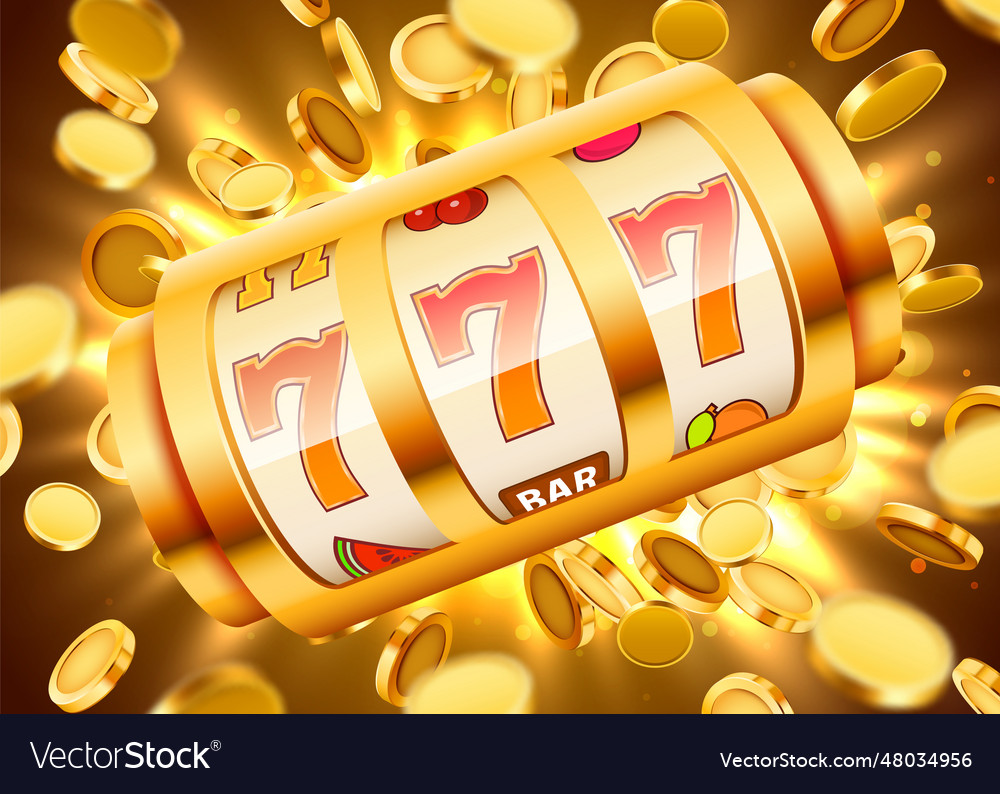 Golden slot machine with flying coins wins Vector Image