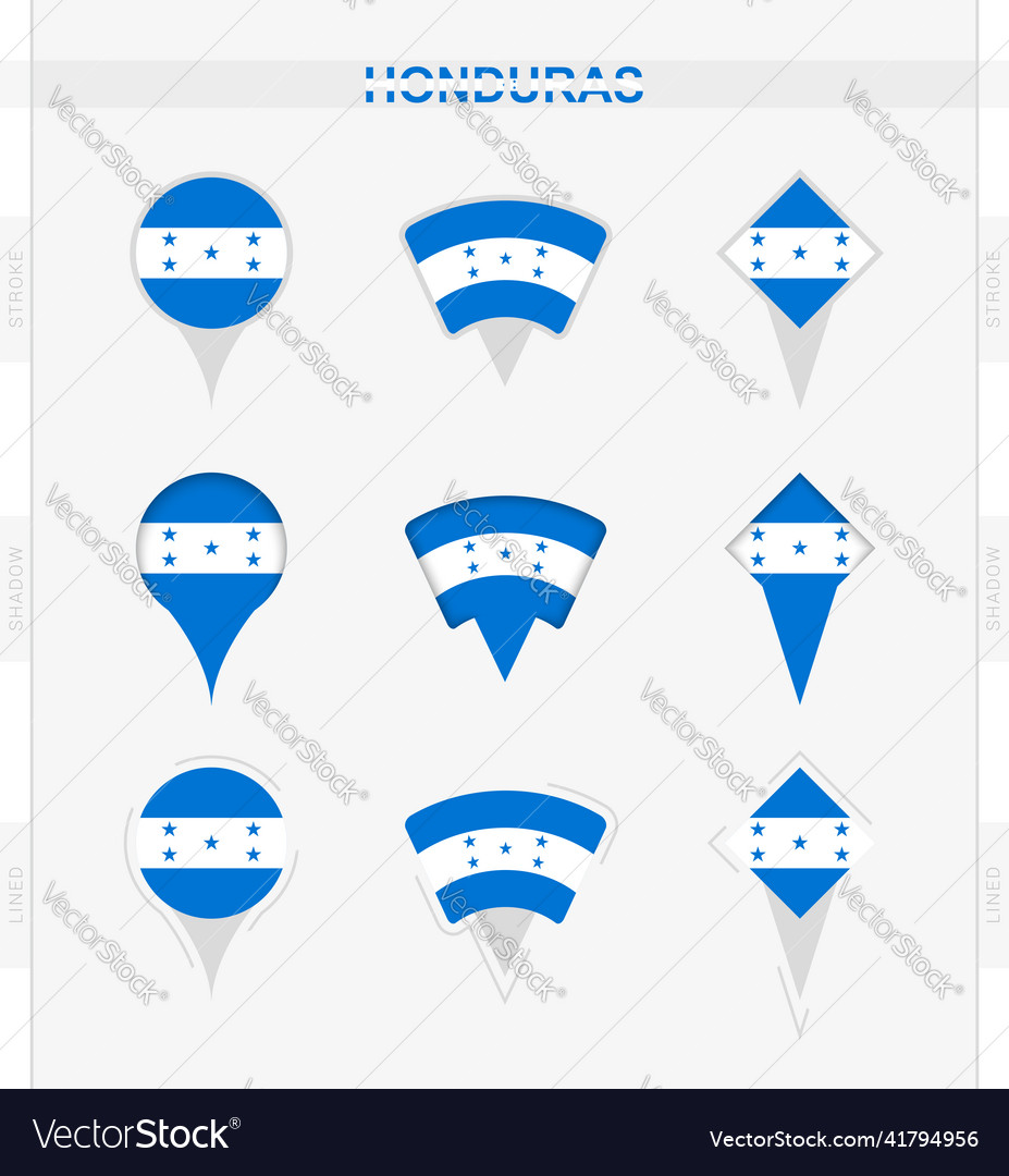 Honduras flag set of location pin icons