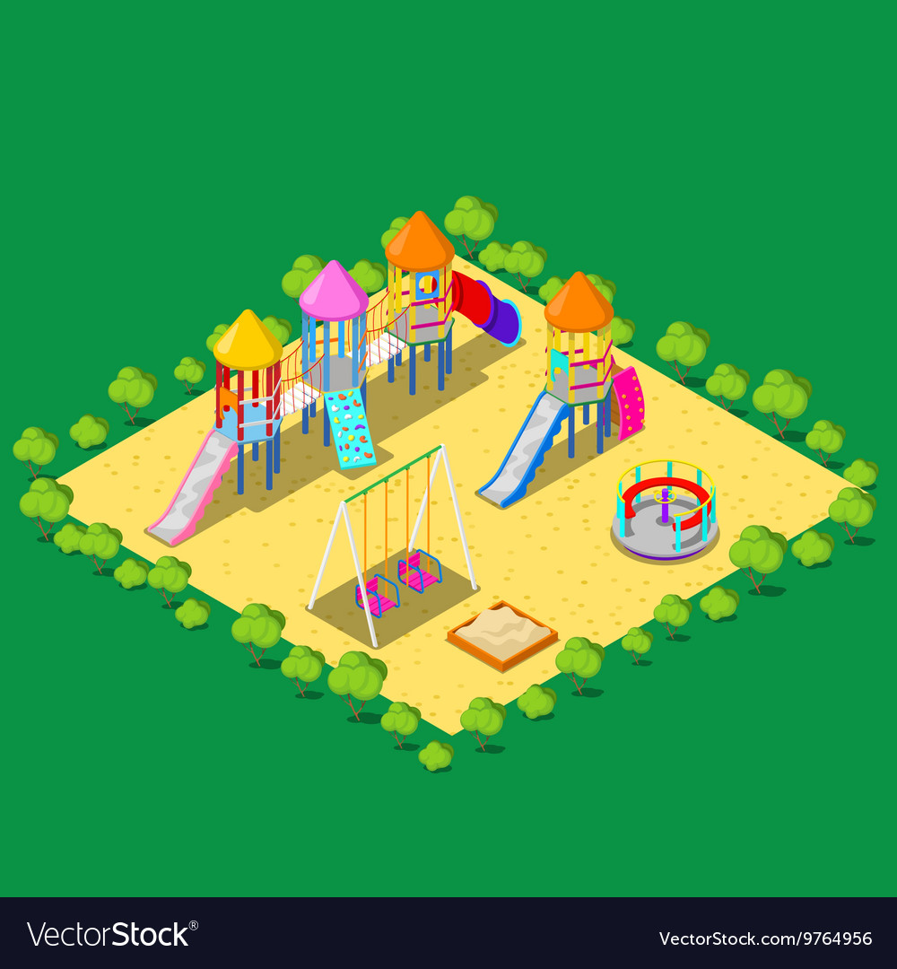 Isometric children playground with sweengs