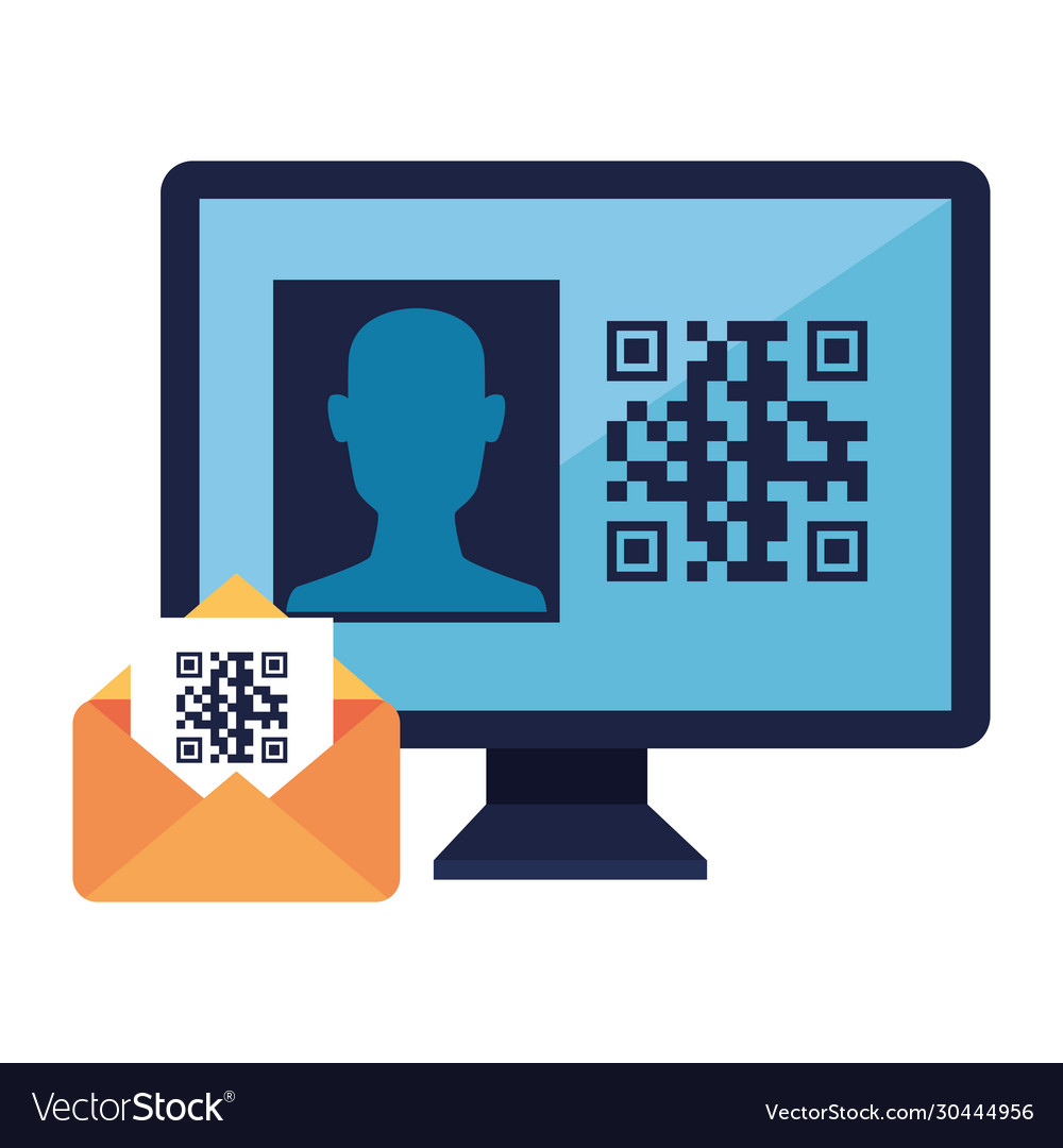 Qr code inside envelope and computer design