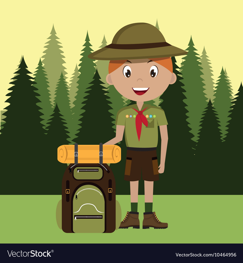 Scout character with travel bag isolated icon Vector Image