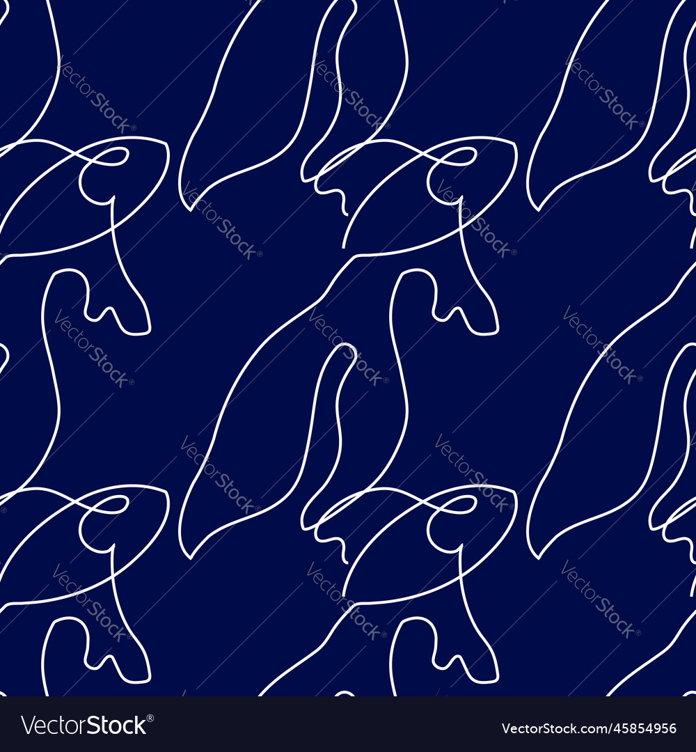 Seamless pattern with fish in line vector image Seamless pattern with fish in line