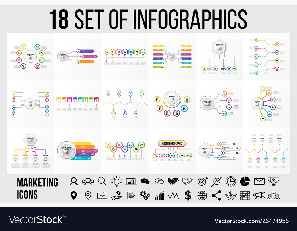 Set of infographics elements design template vector image Set of infographics elements design template