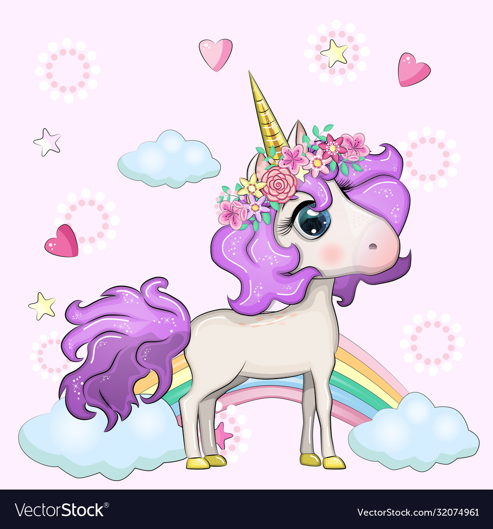 Cute magical unicorn and rainbow Royalty Free Vector Image