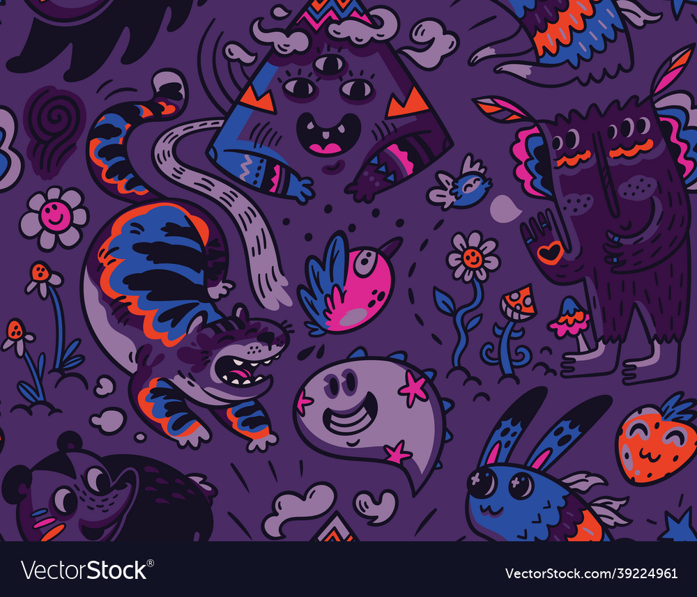 Funny creatures seamless pattern Royalty Free Vector Image