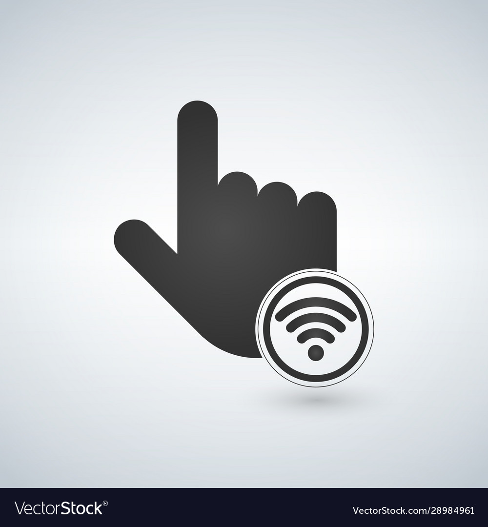Hand Mauszeiger mit Wifi-Zeichen schwarz isoliert