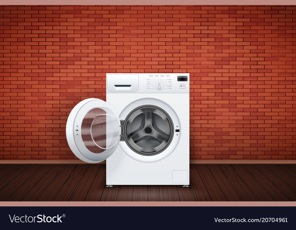 Laundry room of brick wall and washing machine