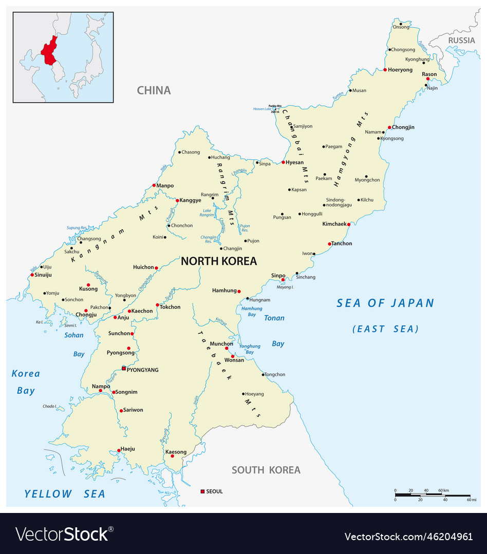 Map Of Democratic Peoples Republic Of Korea North Vector Image