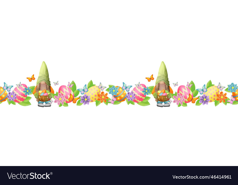 Seamless frame with cute gnomes and easter eggs