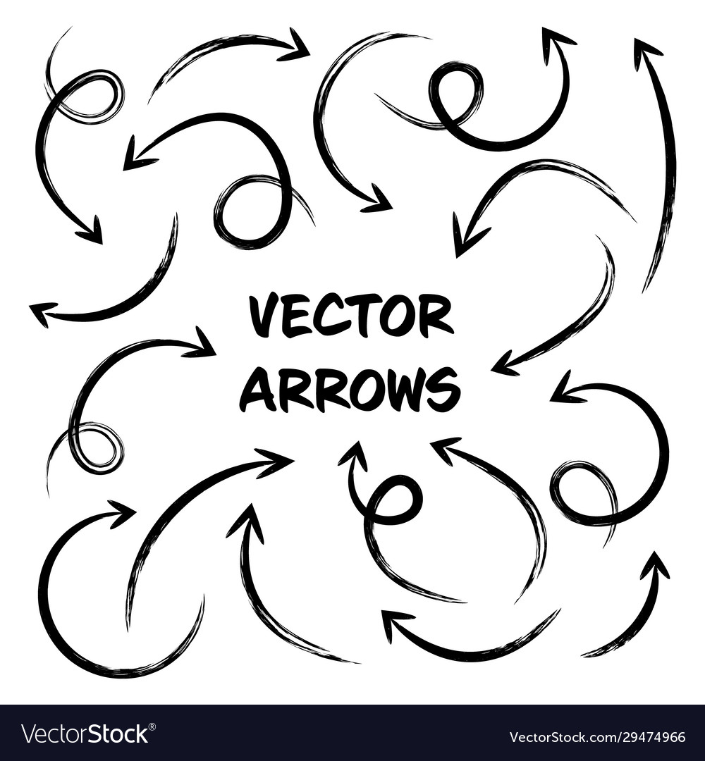 Black grunge hand drawn arrows set on white Vector Image