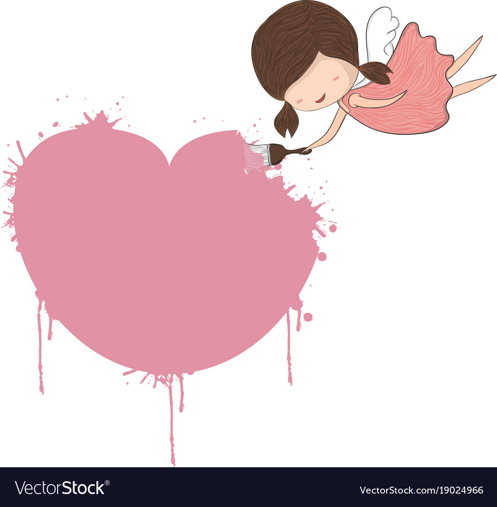 Cute doodle a girl angel painting heart