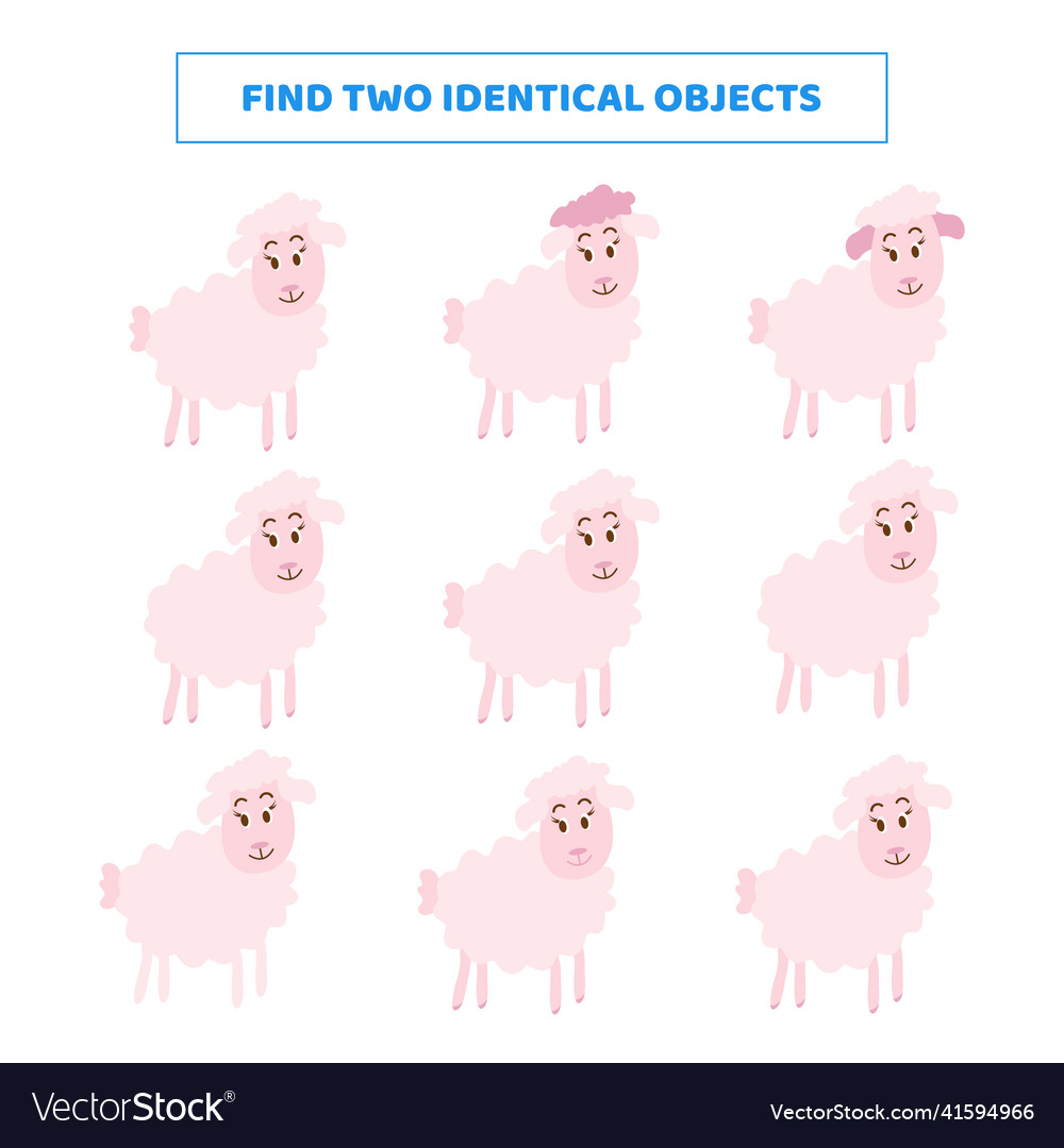 Find two identical objects matching game for kids vector image Find two identical objects matching game for kids