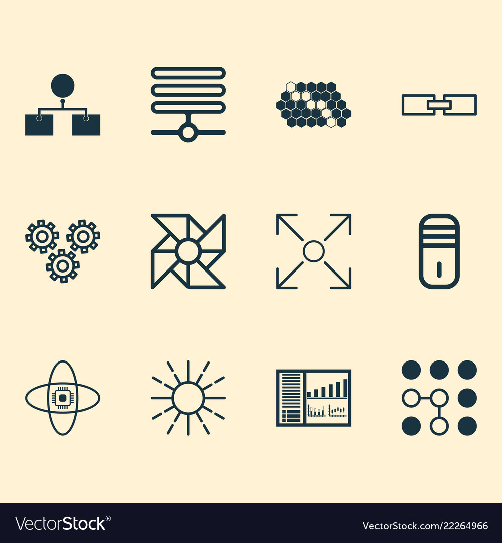 Machine icons set with control panel processor