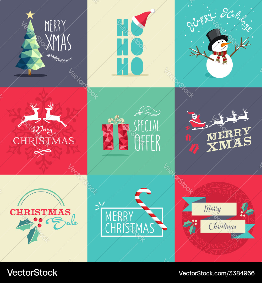 Merry Christmas flat elements set Royalty Free Vector Image
