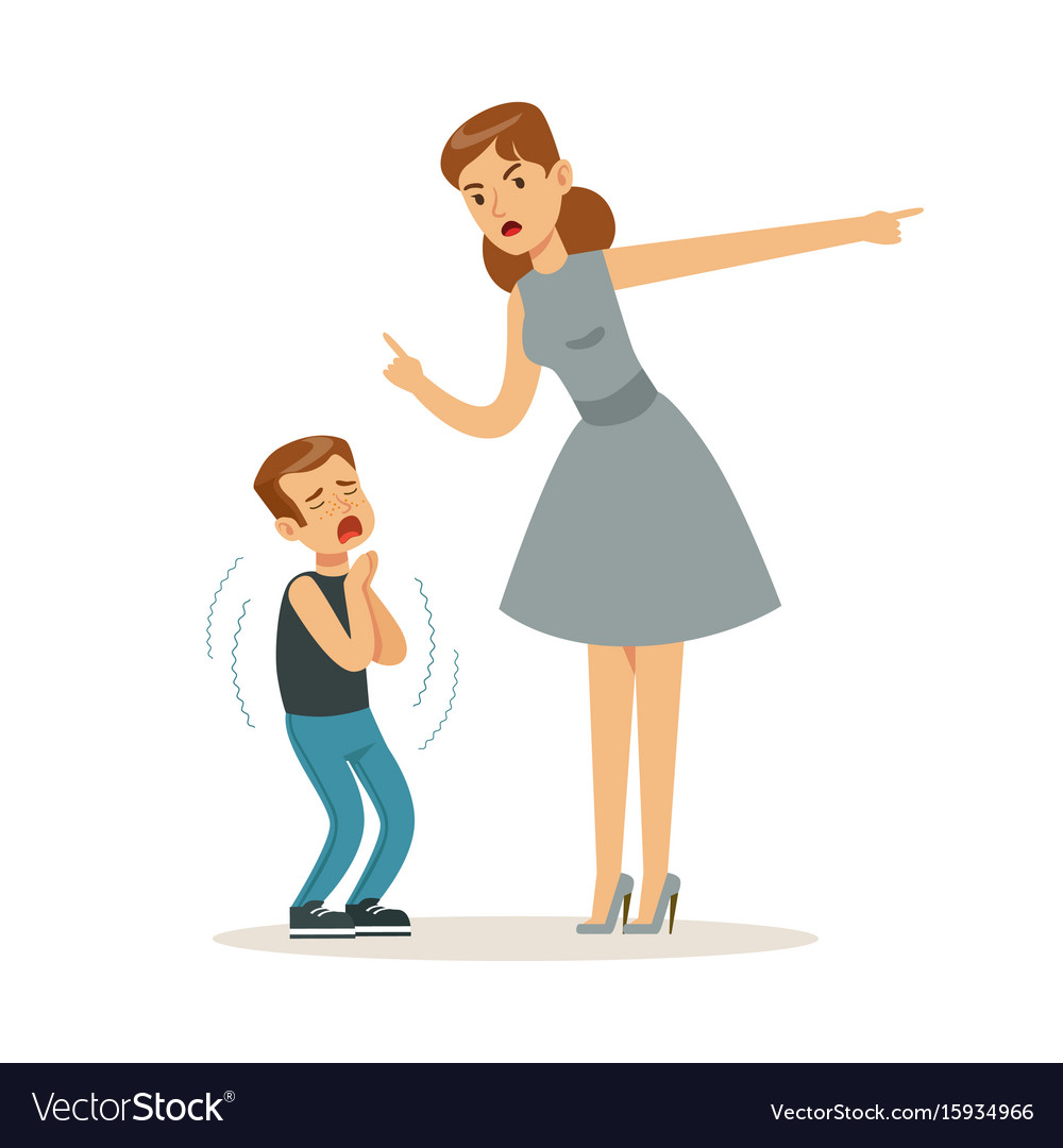 Mother Character Scolding Her Frightened Son Vector Image