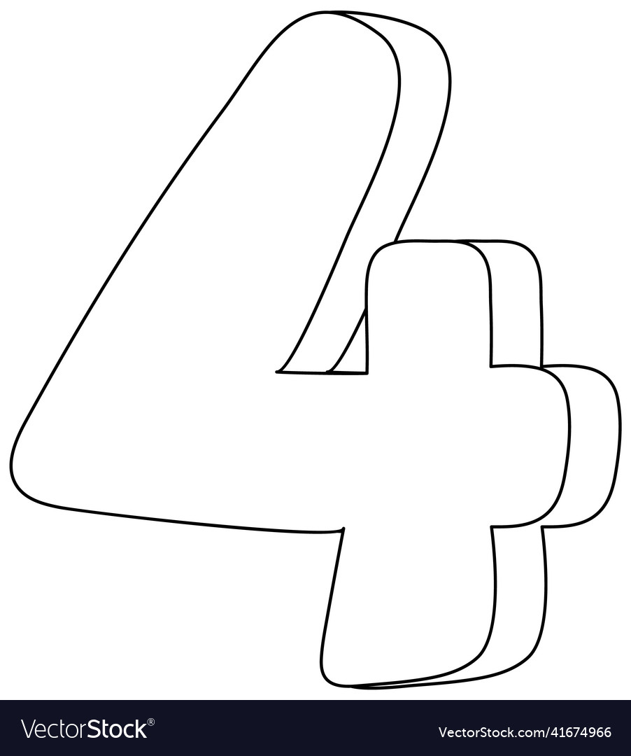 Number four doodle outline for colouring Vector Image